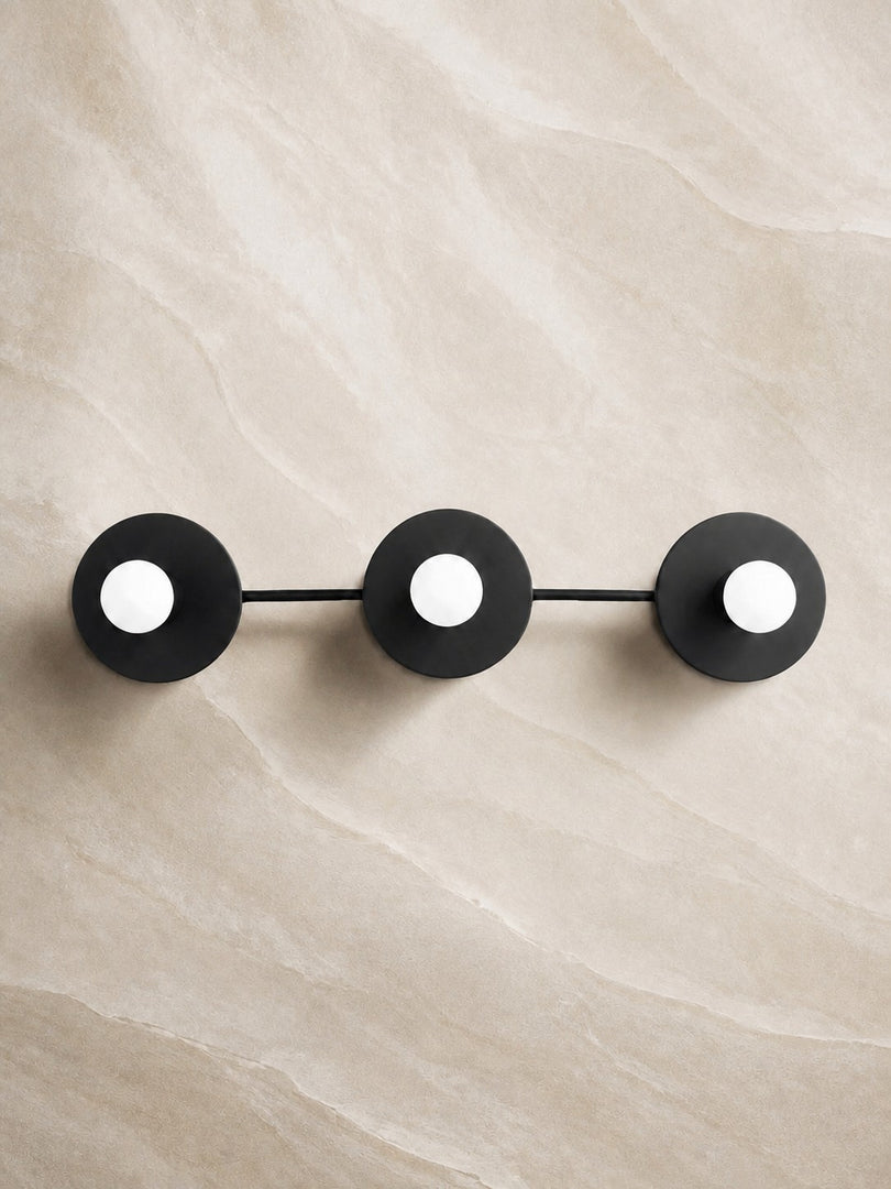 Aplique de pared minimalista de 3 luces para tocador – Lámpara de baño con disco metálico redondo para espejo