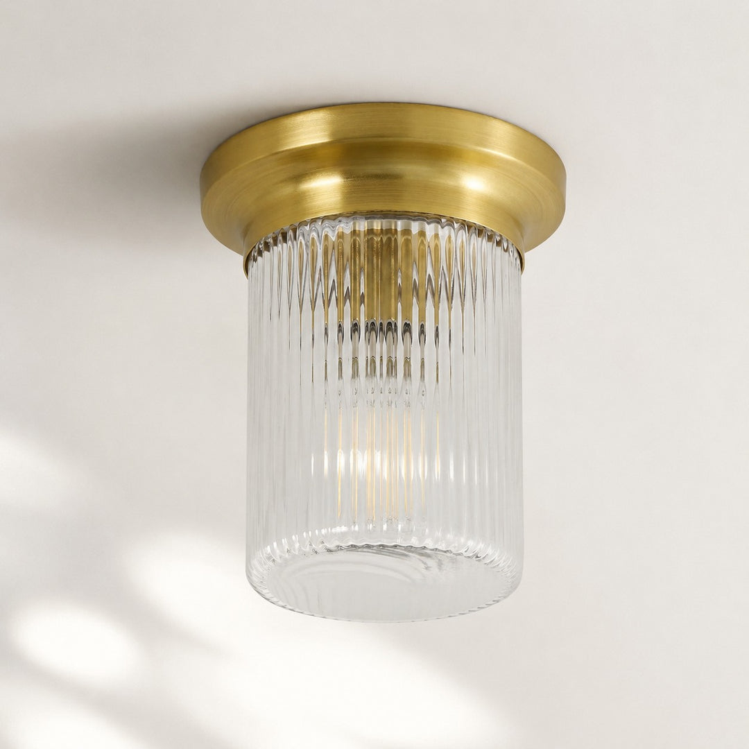 Rivora Textured Ribbed Glass Flush Ceiling Light — Elegant Low-Profile Fixture for Entryways