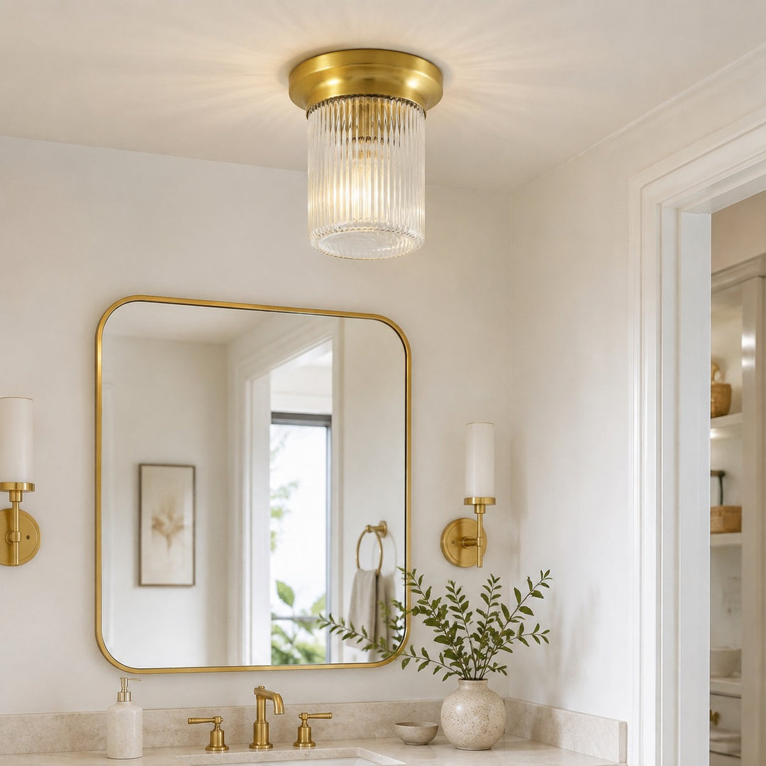Rivora Textured Ribbed Glass Flush Ceiling Light — Elegant Low-Profile Fixture for Entryways