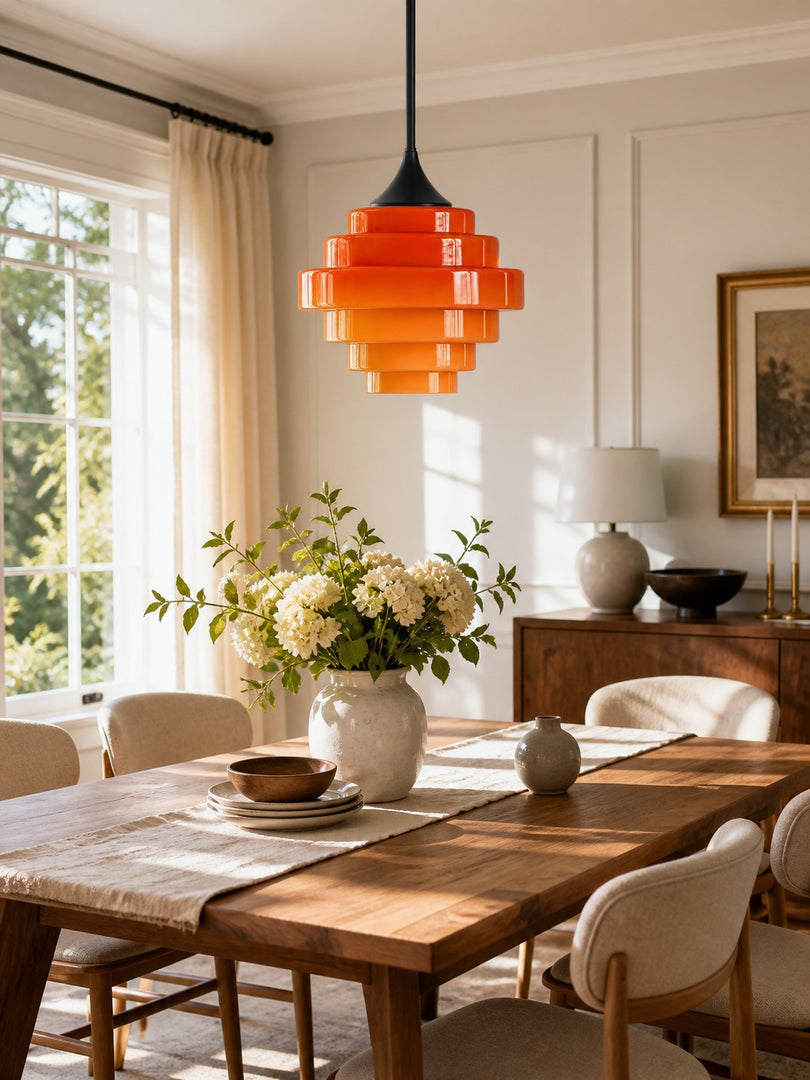 Sanenos Gradient Glass Pendant Light - Retro Geometric Design with Adjustable Downrod