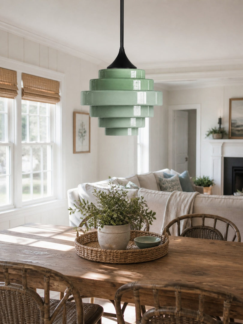 Sanenos Gradient Glass Pendant Light - Retro Geometric Design with Adjustable Downrod