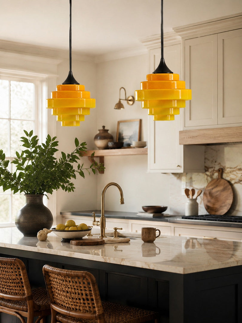 Sanenos Gradient Glass Pendant Light - Retro Geometric Design with Adjustable Downrod