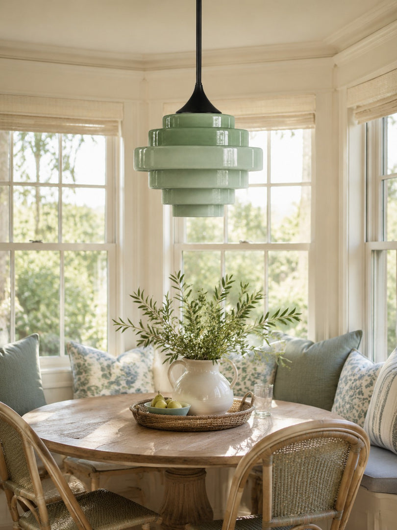 Sanenos Gradient Glass Pendant Light - Retro Geometric Design with Adjustable Downrod