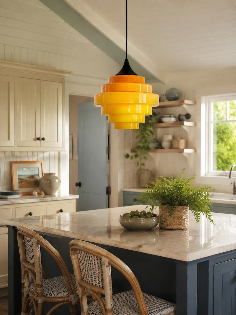 Sanenos Gradient Glass Pendant Light - Retro Geometric Design with Adjustable Downrod
