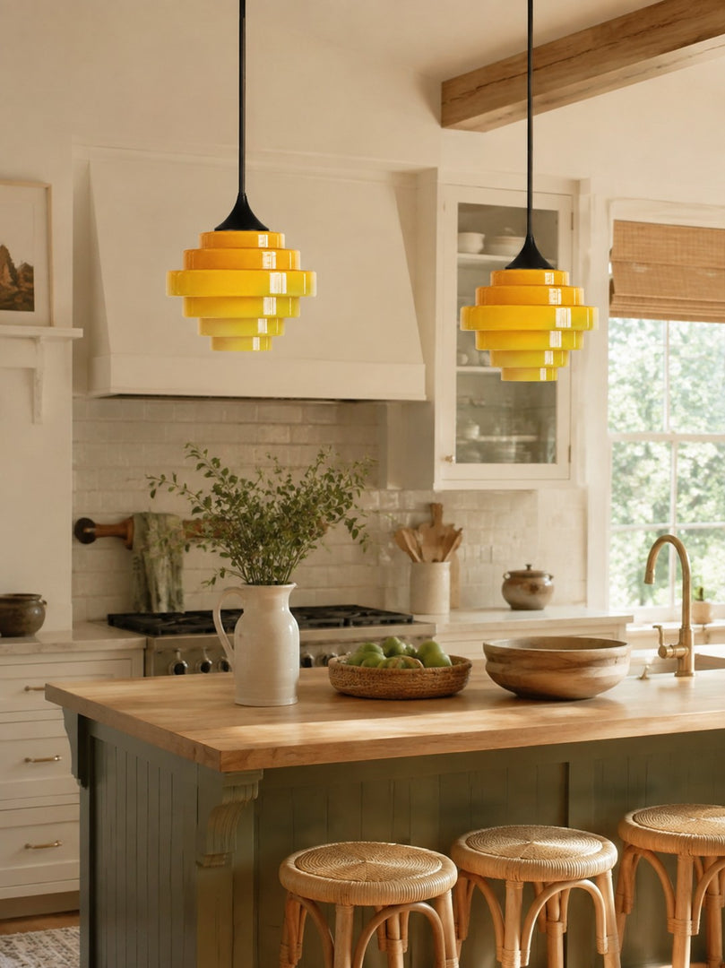 Sanenos Gradient Glass Pendant Light - Retro Geometric Design with Adjustable Downrod