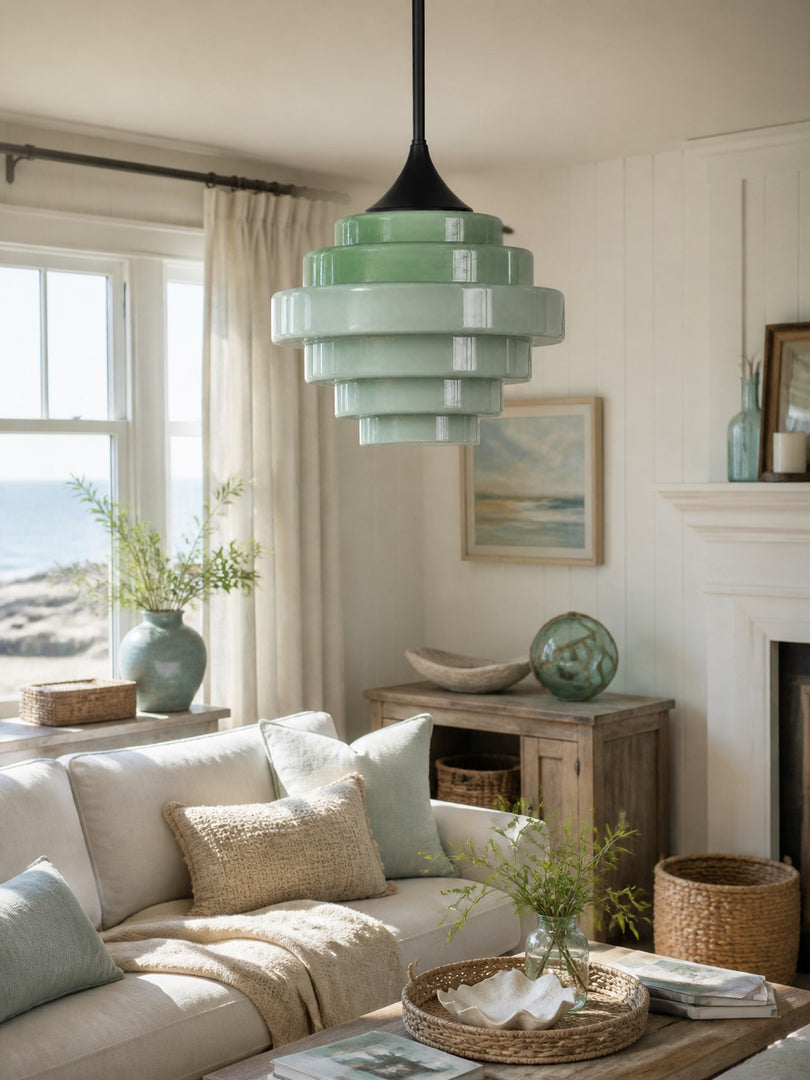 Sanenos Gradient Glass Pendant Light - Retro Geometric Design with Adjustable Downrod