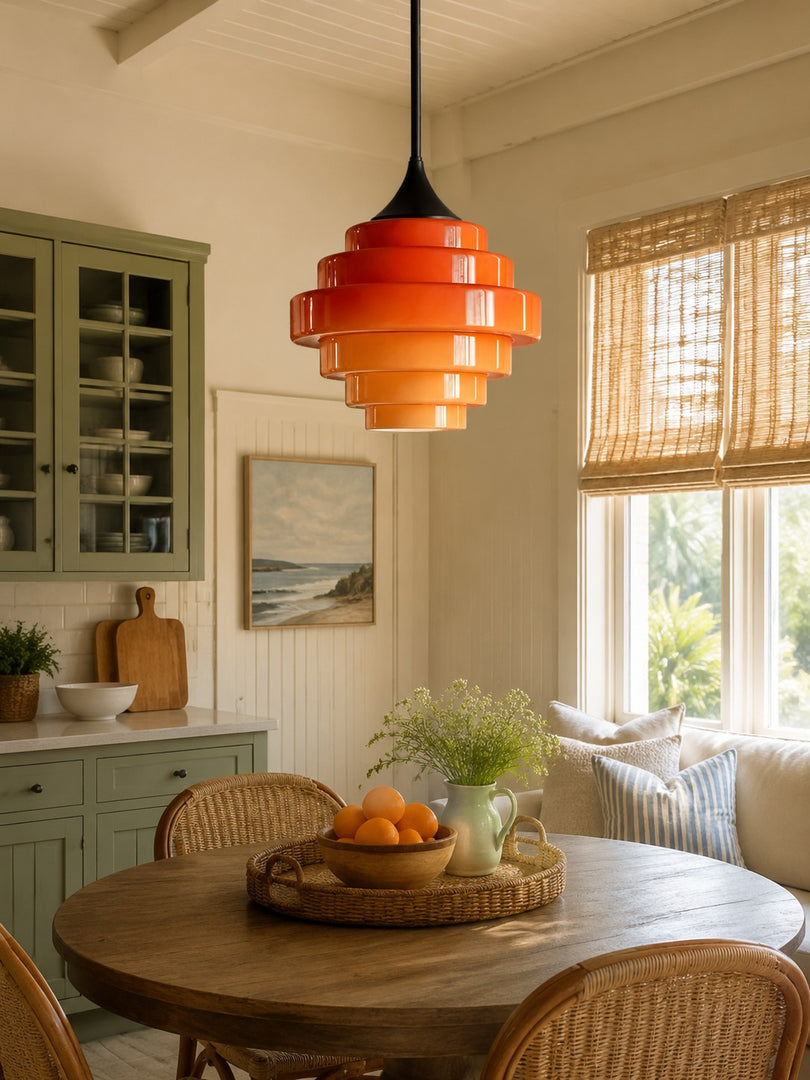 Sanenos Gradient Glass Pendant Light - Retro Geometric Design with Adjustable Downrod