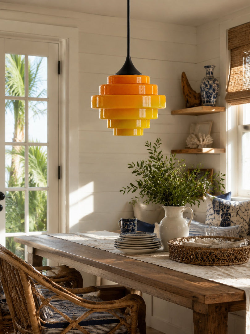 Sanenos Gradient Glass Pendant Light - Retro Geometric Design with Adjustable Downrod