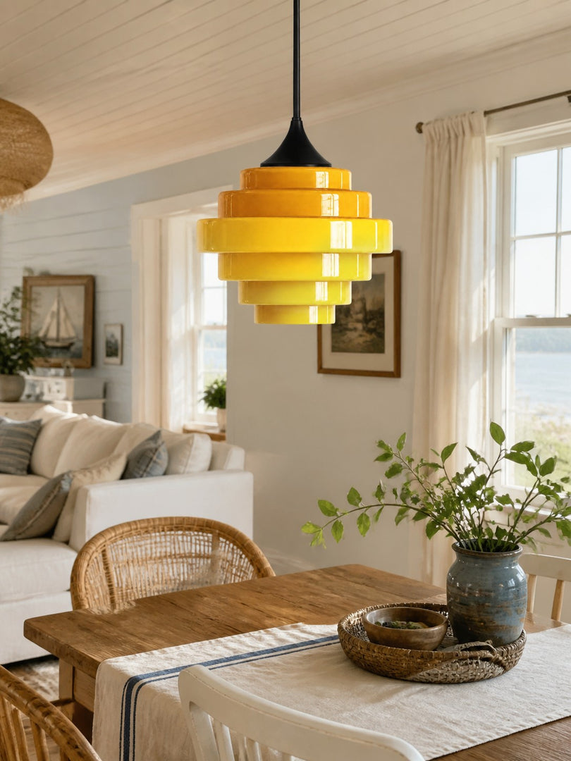 Sanenos Gradient Glass Pendant Light - Retro Geometric Design with Adjustable Downrod