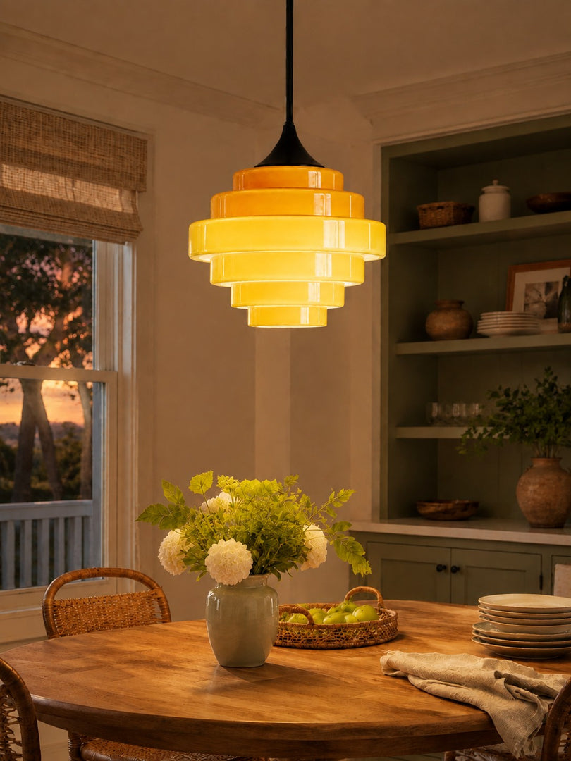 Sanenos Gradient Glass Pendant Light - Retro Geometric Design with Adjustable Downrod