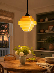 Sanenos Gradient Glass Pendant Light - Retro Geometric Design with Adjustable Downrod