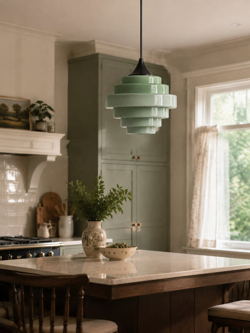 Sanenos Gradient Glass Pendant Light - Retro Geometric Design with Adjustable Downrod