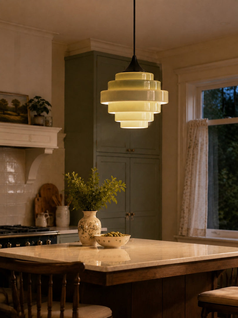 Sanenos Gradient Glass Pendant Light - Retro Geometric Design with Adjustable Downrod