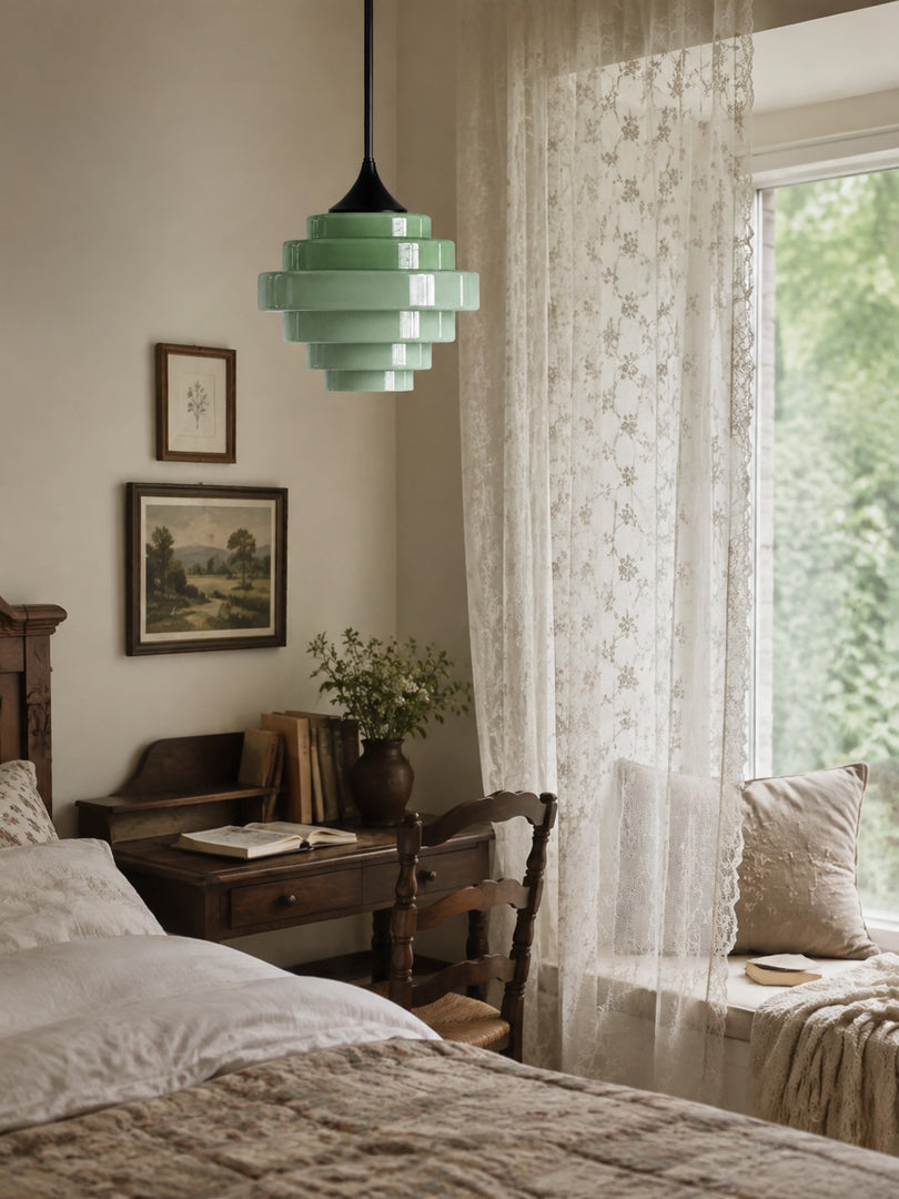 Sanenos Gradient Glass Pendant Light - Retro Geometric Design with Adjustable Downrod