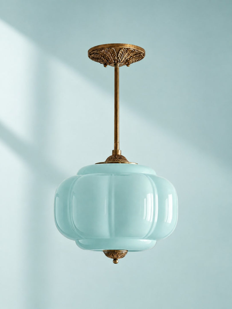Eloise Scallop Vintage Milk Glass Semi Flush Mount Pendant Light