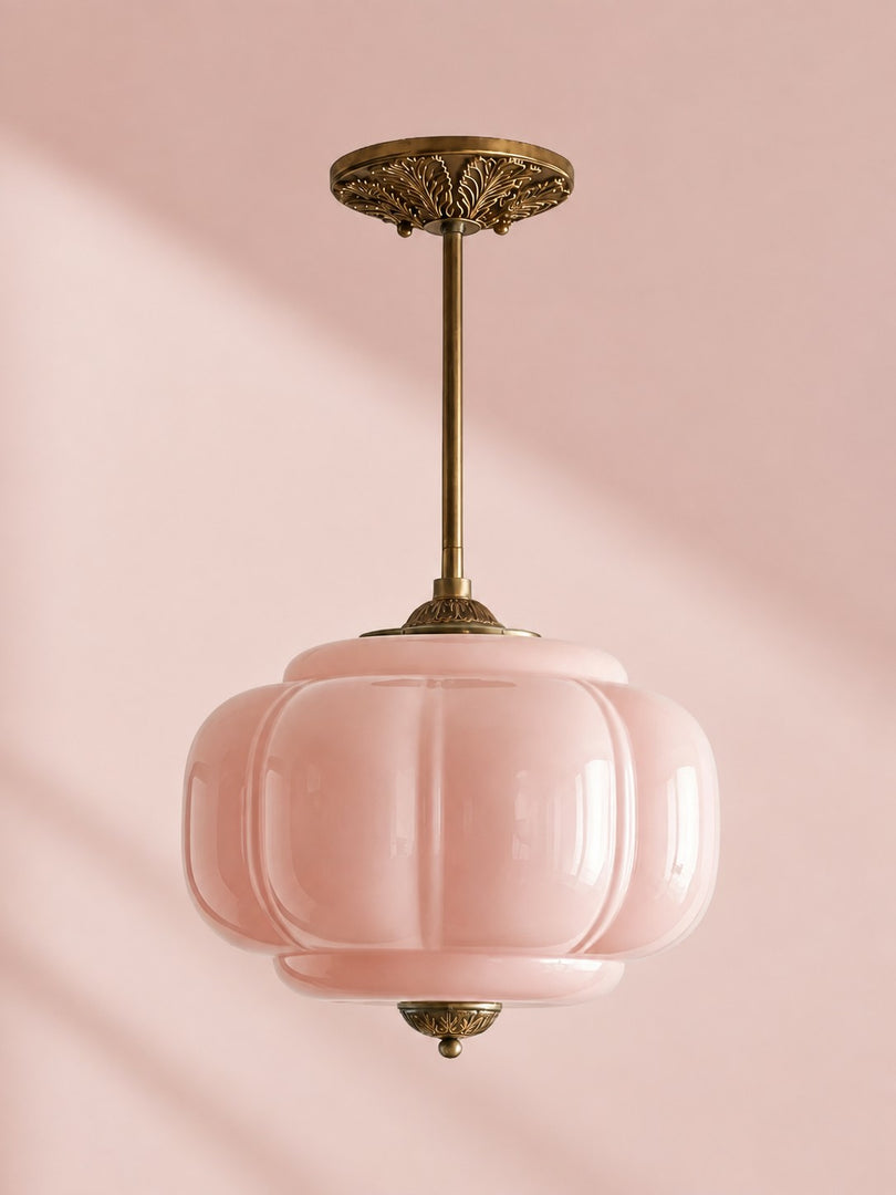 Eloise Scallop Vintage Milk Glass Semi Flush Mount Pendant Light