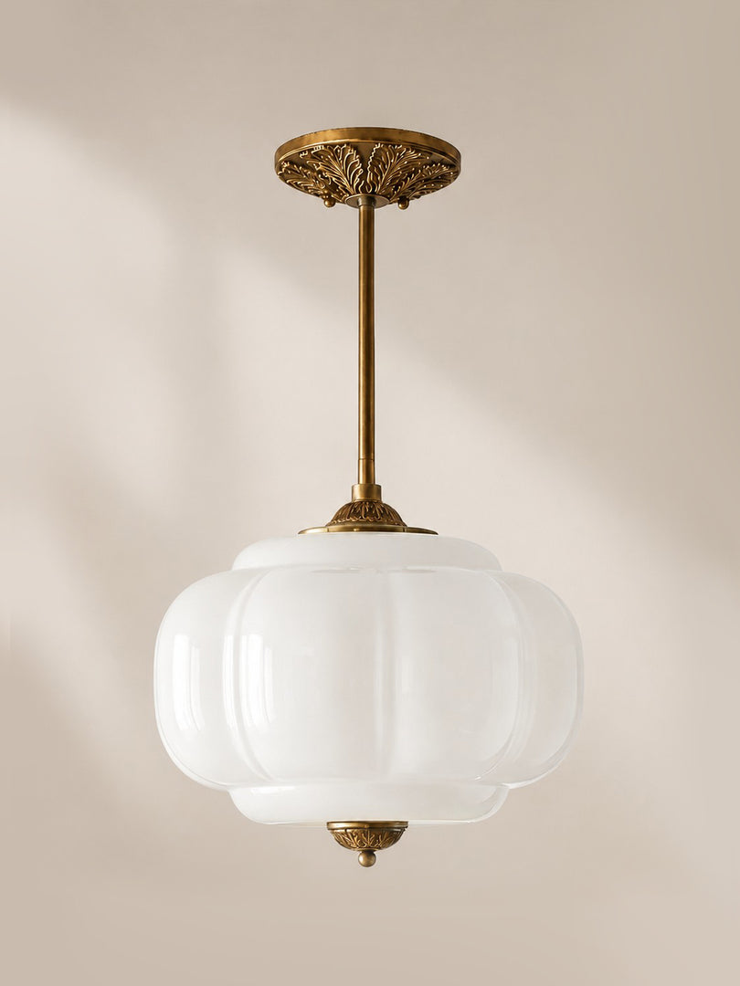 Eloise Scallop Vintage Milk Glass Semi Flush Mount Pendant Light