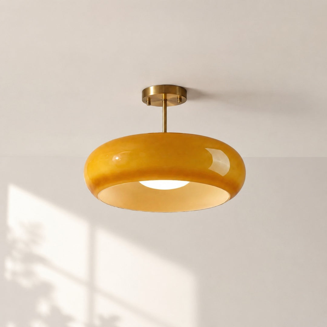 Retro Messing Bauhaus Glas Scheiben Deckenlampe
