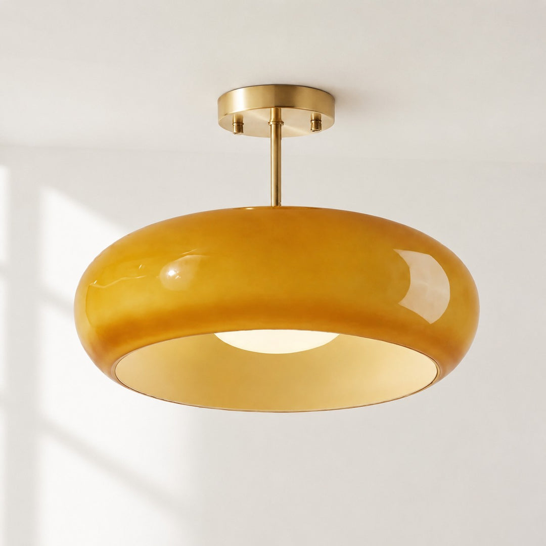 Retro Messing Bauhaus Glas Scheiben Deckenlampe