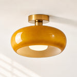 Bild in Gallery-Viewer laden, Retro Messing Bauhaus Glas Scheiben Deckenlampe
