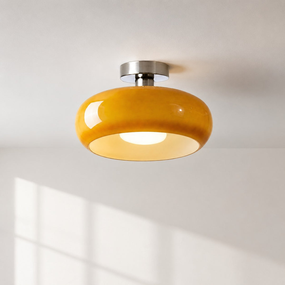 Retro Messing Bauhaus Glas Scheiben Deckenlampe