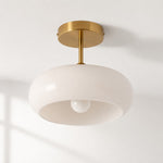 Bild in Gallery-Viewer laden, Retro Messing Bauhaus Glas Scheiben Deckenlampe