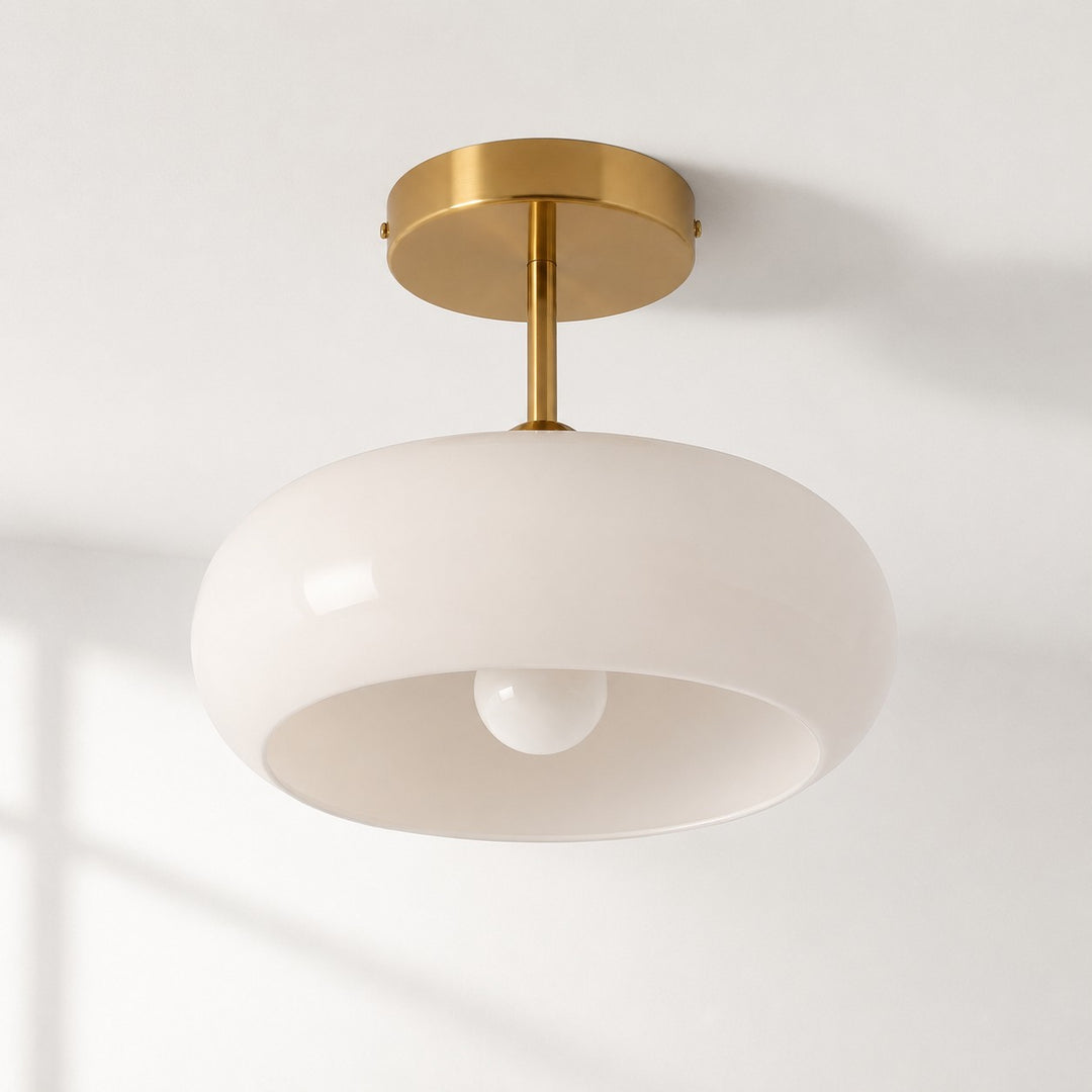 Retro Messing Bauhaus Glas Scheiben Deckenlampe