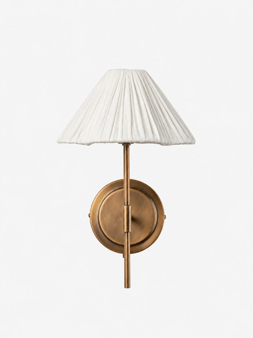 Blossine Wandleuchte aus Bronze mit Leinenschirm – klassische, plissierte Stoffwandleuchte für Schlafzimmer und Flur