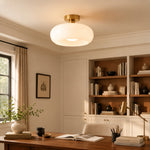 Bild in Gallery-Viewer laden, Retro Messing Bauhaus Glas Scheiben Deckenlampe