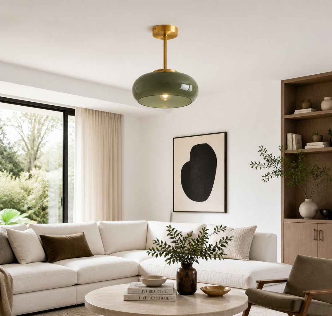 Retro Messing Bauhaus Glas Scheiben Deckenlampe