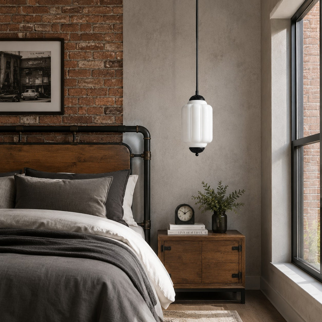 Eloise Vintage inspiriertes gewelltes Milchglas-Anhänger - modernes Akzentlicht für Küche und Schlafzimmer