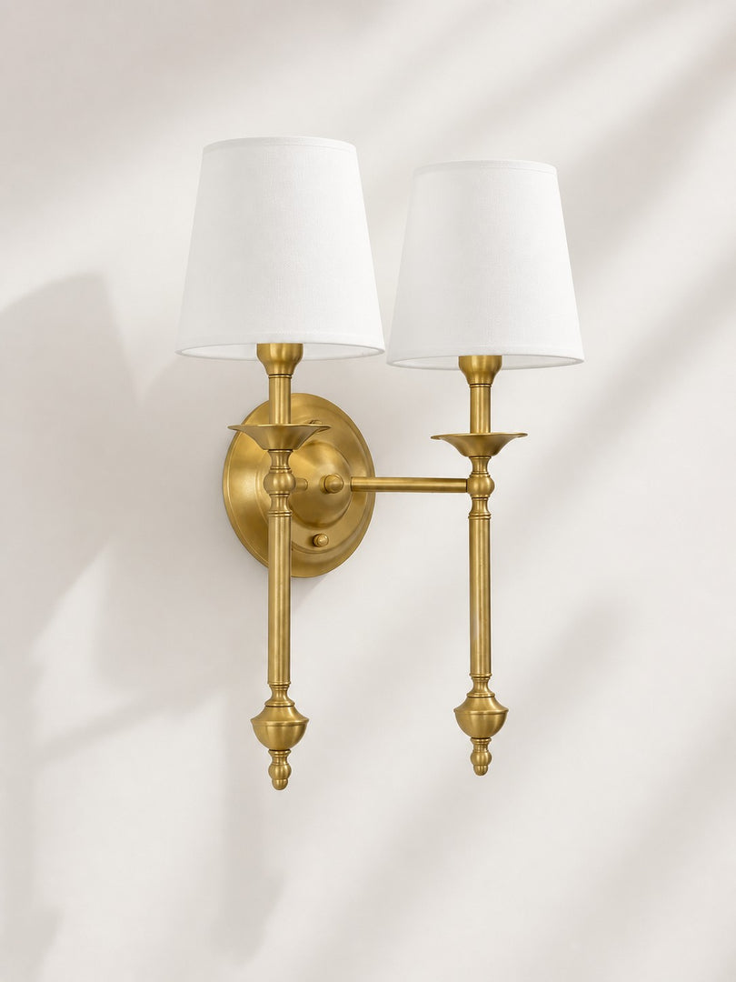 Aplique de pared con pantalla de tela Rowan en cobre antiguo: lámpara vintage de lujo para interiores 