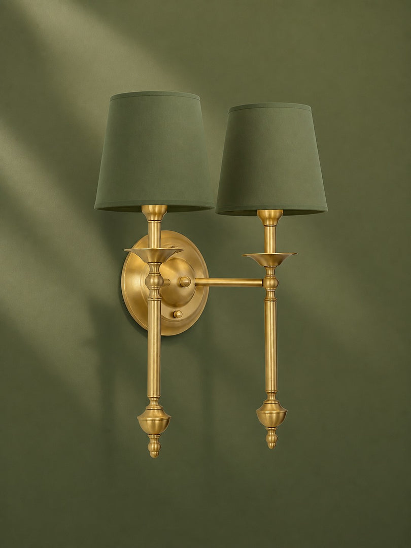 Aplique de pared con pantalla de tela Rowan en cobre antiguo: lámpara vintage de lujo para interiores 