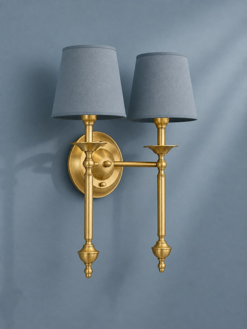 Aplique de pared con pantalla de tela Rowan en cobre antiguo: lámpara vintage de lujo para interiores 