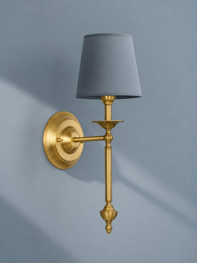 Aplique de pared con pantalla de tela Rowan en cobre antiguo: lámpara vintage de lujo para interiores 