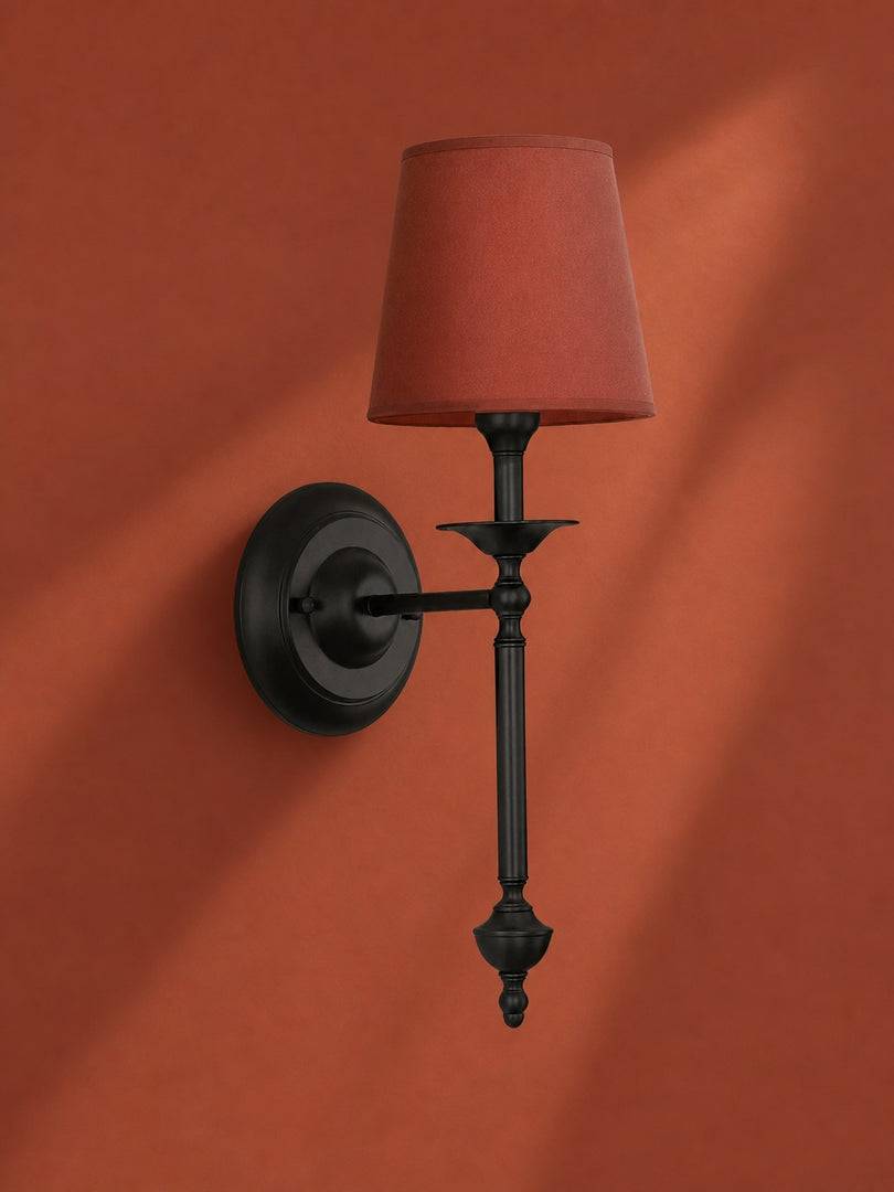 Aplique de pared con pantalla de tela Rowan en cobre antiguo: lámpara vintage de lujo para interiores 