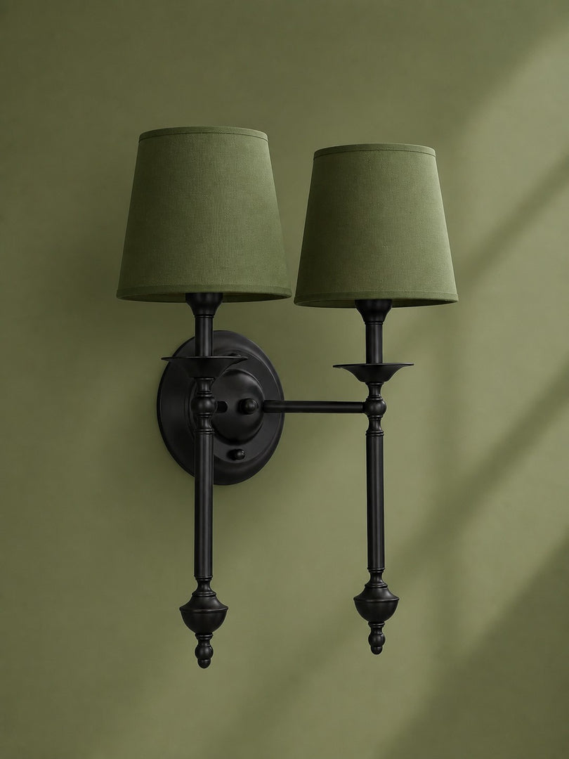 Aplique de pared con pantalla de tela Rowan en cobre antiguo: lámpara vintage de lujo para interiores 