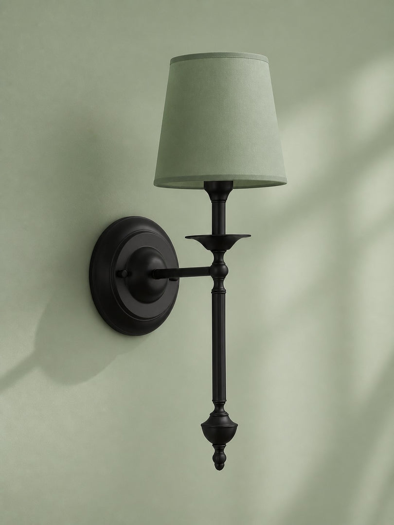 Aplique de pared con pantalla de tela Rowan en cobre antiguo: lámpara vintage de lujo para interiores 