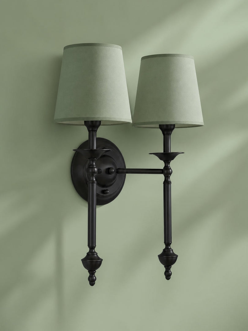 Aplique de pared con pantalla de tela Rowan en cobre antiguo: lámpara vintage de lujo para interiores 