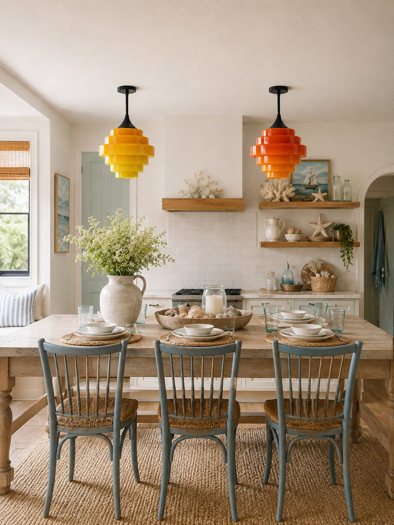 Sanenos Gradient Glass Pendant Light - Retro Geometric Design with Adjustable Downrod