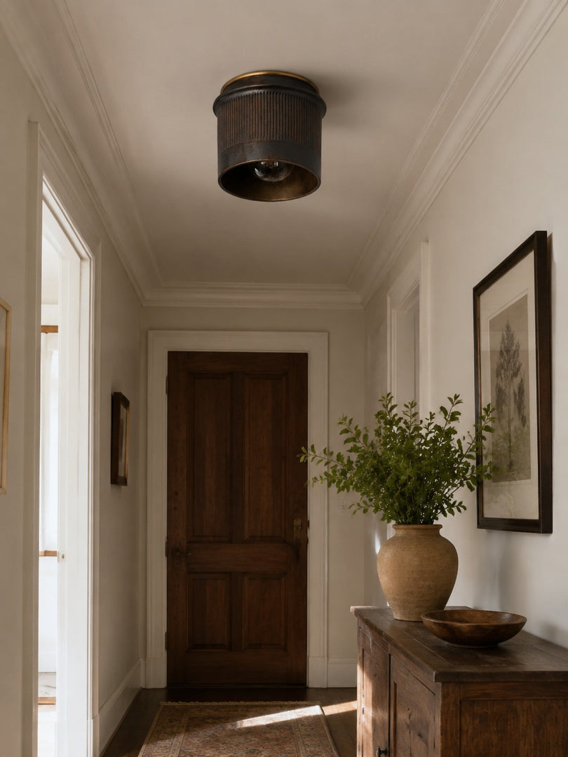 Velara Vintage Industrial Flush Mount Ceiling Light - Rustic Black Metal Design Perfect for Bedroom or Dining Room