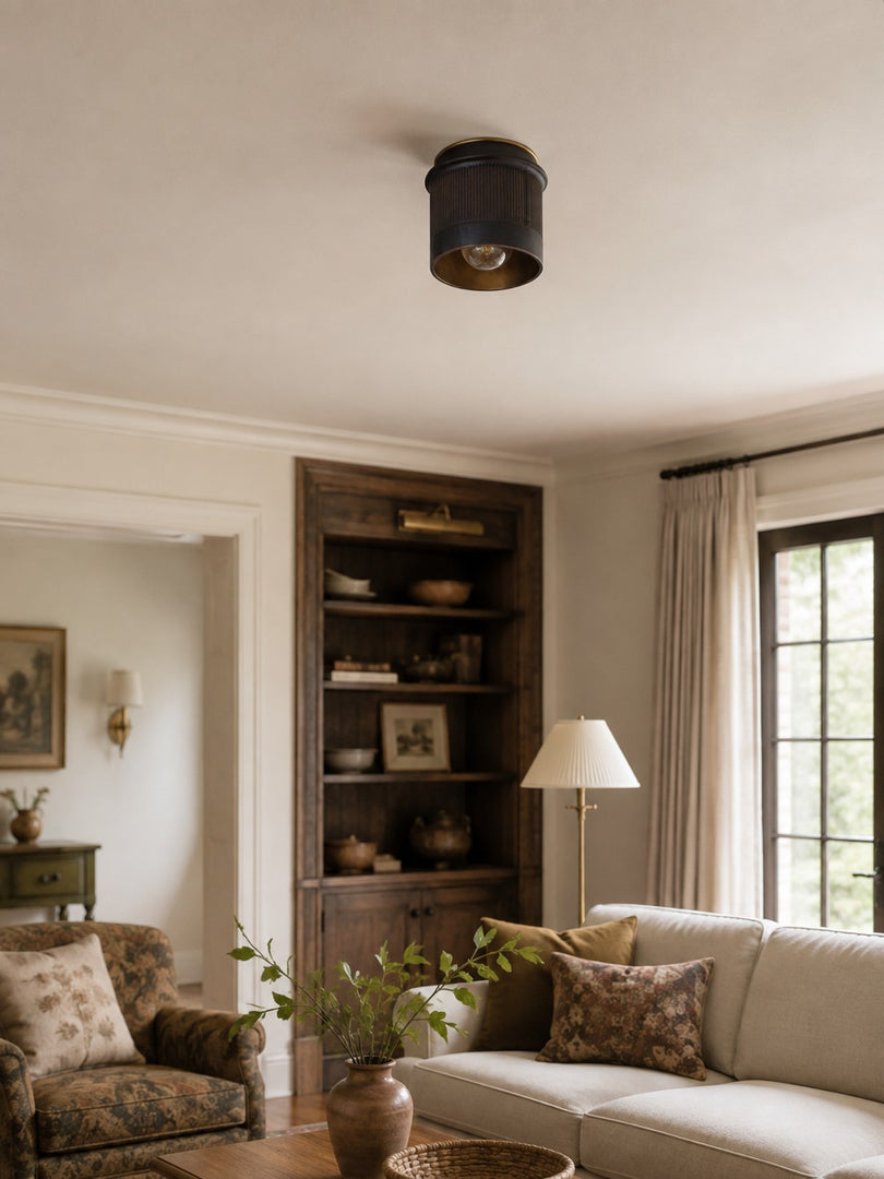 Velara Vintage Industrial Flush Mount Ceiling Light - Rustic Black Metal Design Perfect for Bedroom or Dining Room