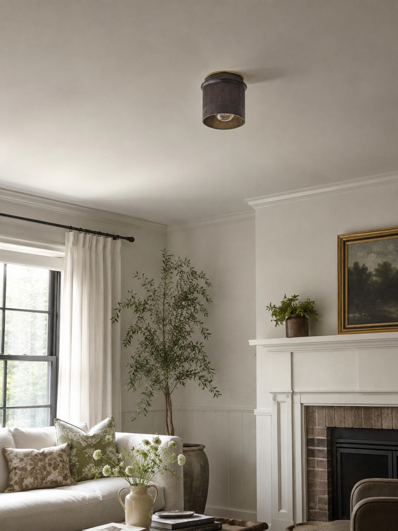 Velara Vintage Industrial Flush Mount Ceiling Light - Rustic Black Metal Design Perfect for Bedroom or Dining Room