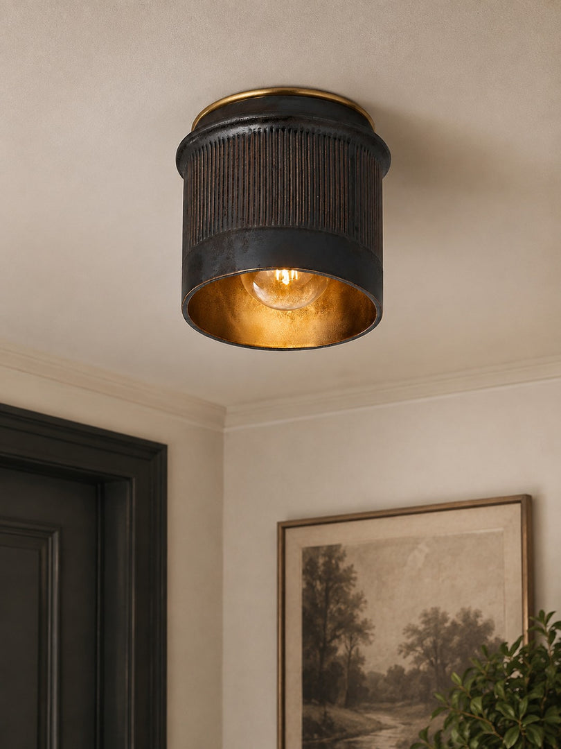 Velara Vintage Industrial Flush Mount Ceiling Light - Rustic Black Metal Design Perfect for Bedroom or Dining Room