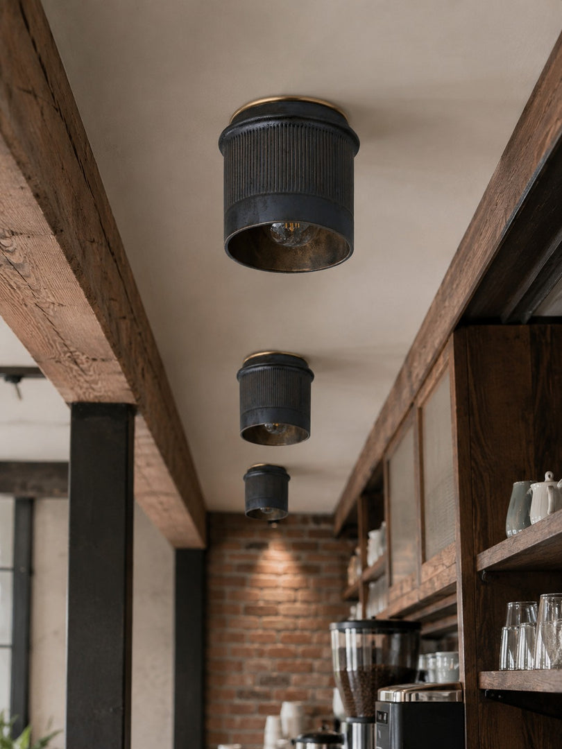 Velara Vintage Industrial Flush Mount Ceiling Light - Rustic Black Metal Design Perfect for Bedroom or Dining Room