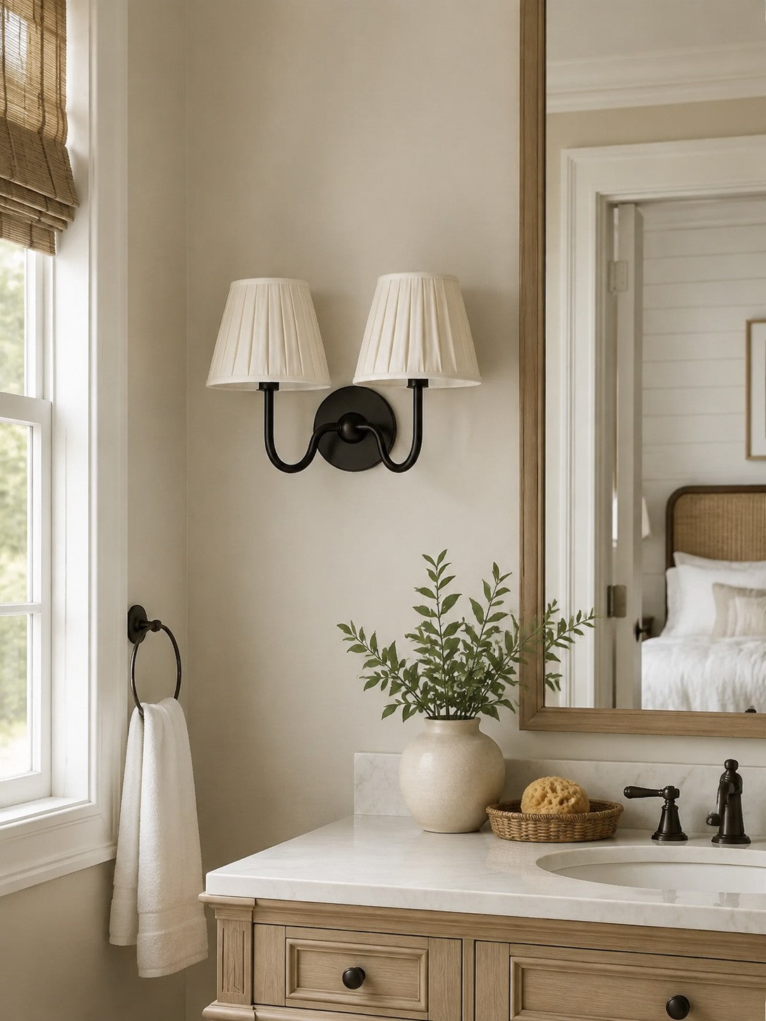 Aplique de pared Luvora con pantalla de tela y pantalla de tambor - Aplique plisado clásico
