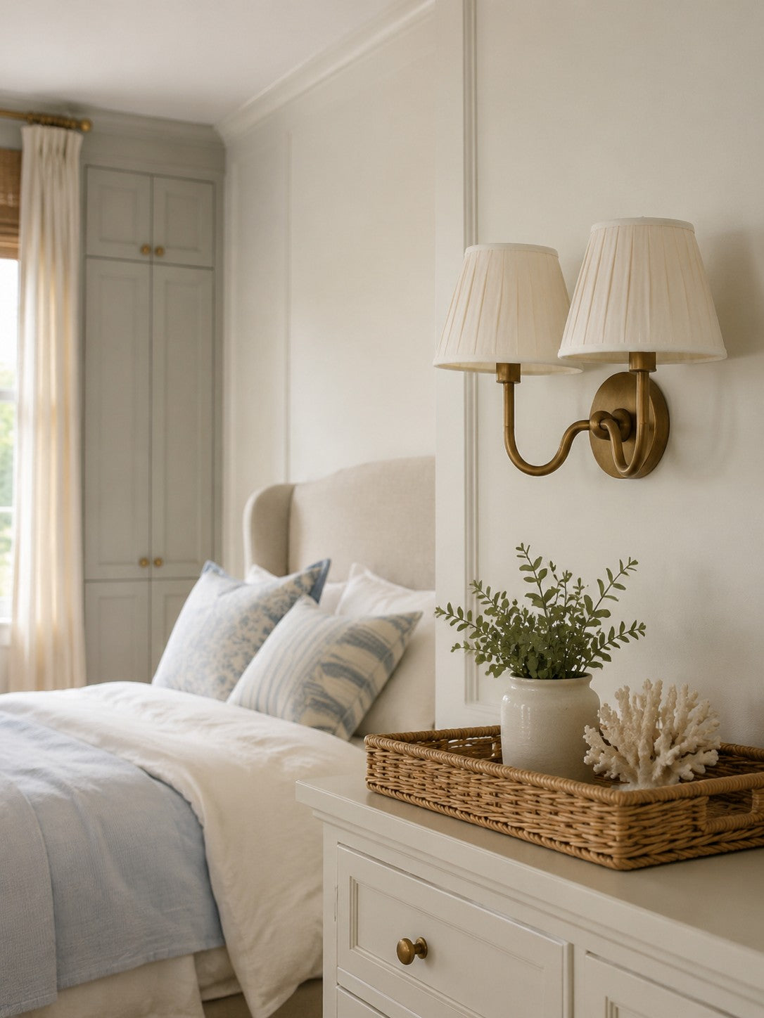 Aplique de pared Luvora con pantalla de tela y pantalla de tambor - Aplique plisado clásico