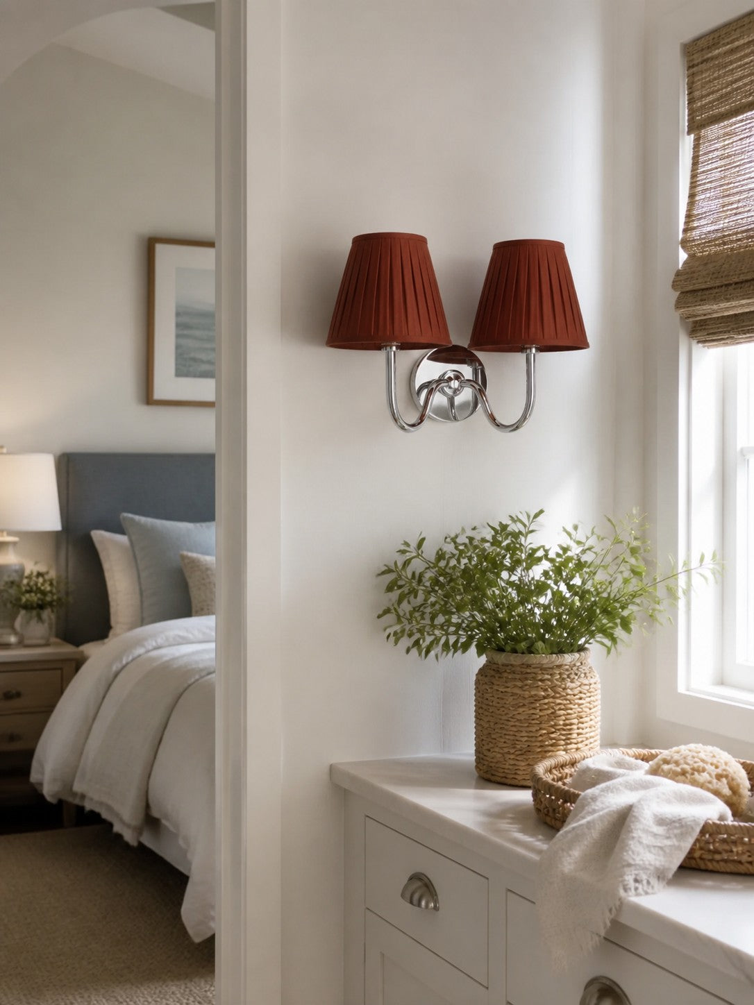 Aplique de pared Luvora con pantalla de tela y pantalla de tambor - Aplique plisado clásico