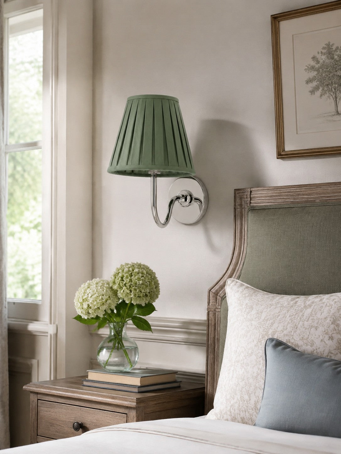 Aplique de pared Luvora con pantalla de tela y pantalla de tambor - Aplique plisado clásico