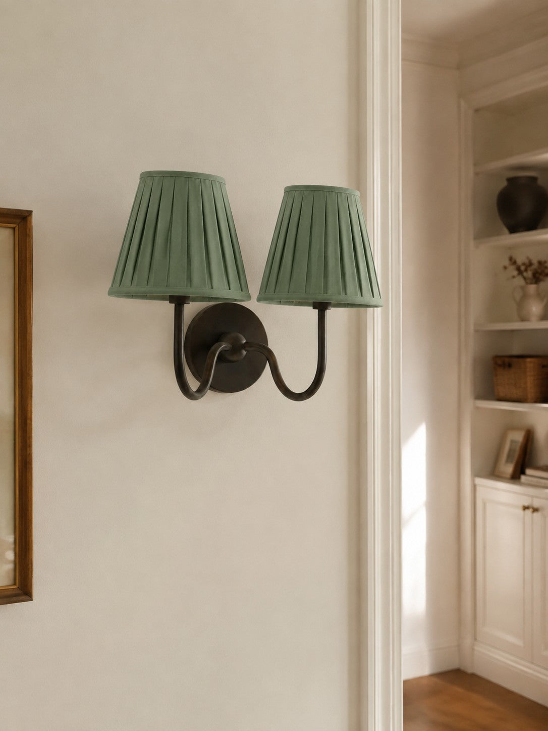 Aplique de pared Luvora con pantalla de tela y pantalla de tambor - Aplique plisado clásico